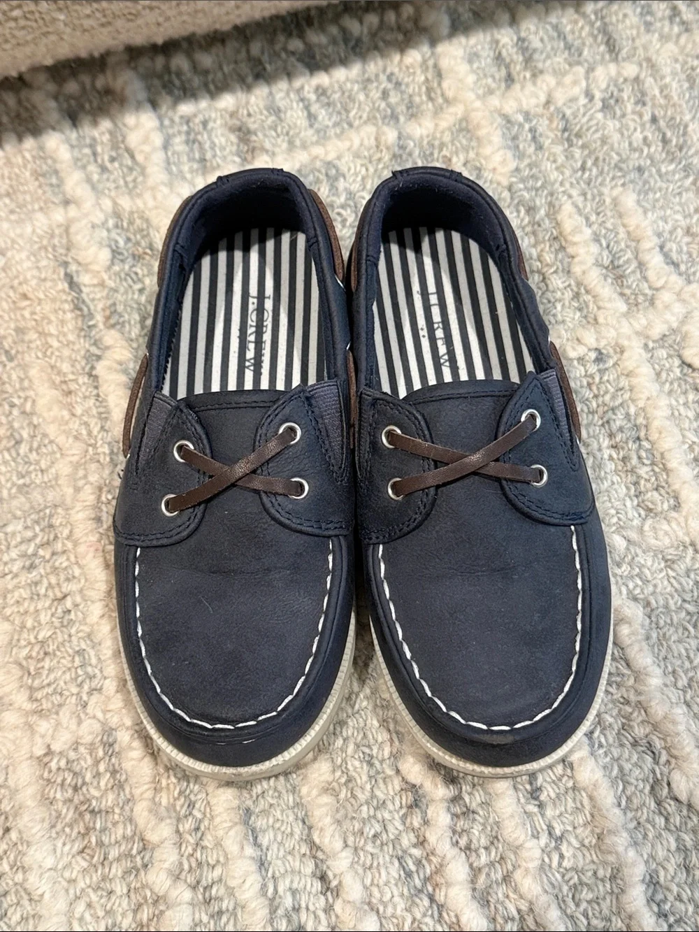 J. Crew Navy and Brown Kids Slip-On Boat Shoes